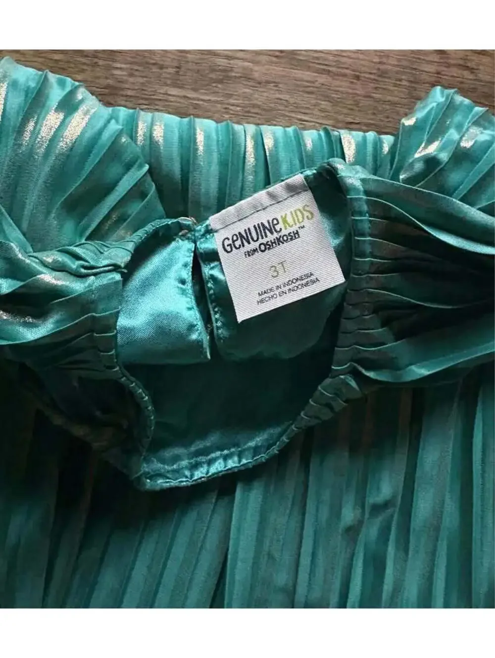 Shimmery OshKosh Green Gold Pleated Dress 3T
